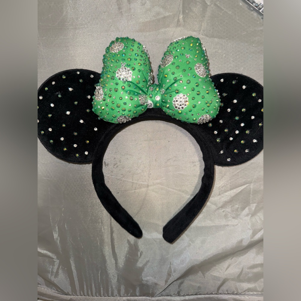 Custom Rhinestoned Green and Black Disney Ears Headband
